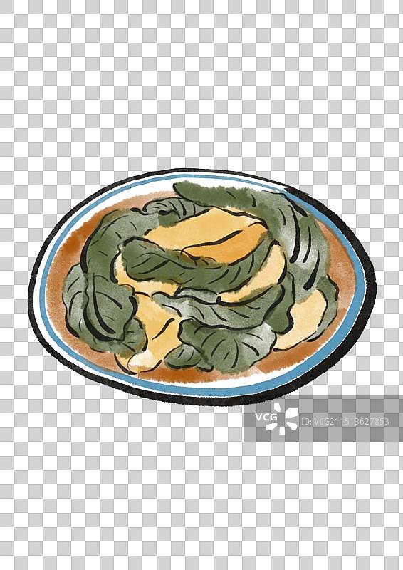 水墨风宁波美食插画元素-烤菜年糕图片素材