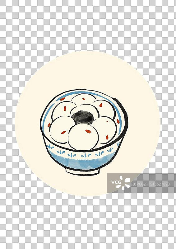 水墨风宁波美食插画元素-汤圆图片素材