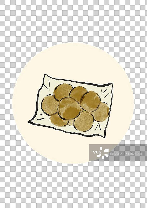 水墨风宁波美食插画元素-灰汁团图片素材