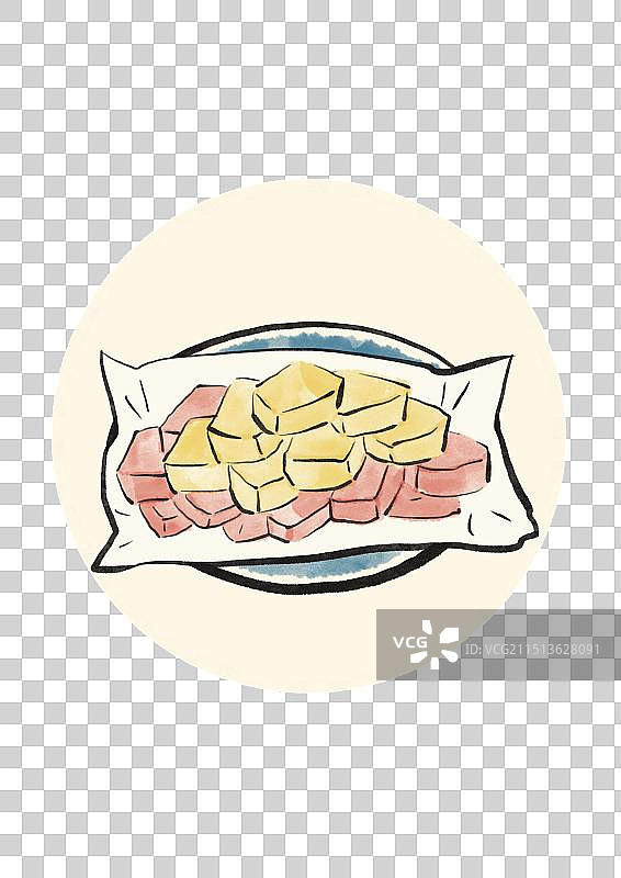 水墨风宁波美食插画元素-汤果糕图片素材