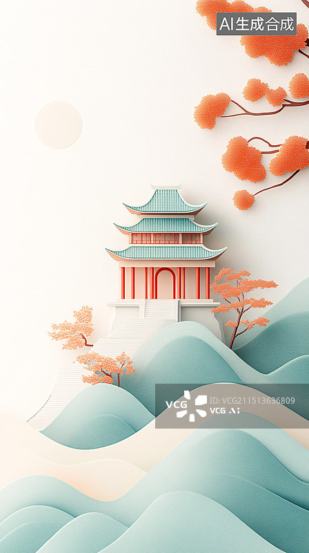 【AI数字艺术】中国风诗意云雾江山唯美风景山水节气插画图片素材