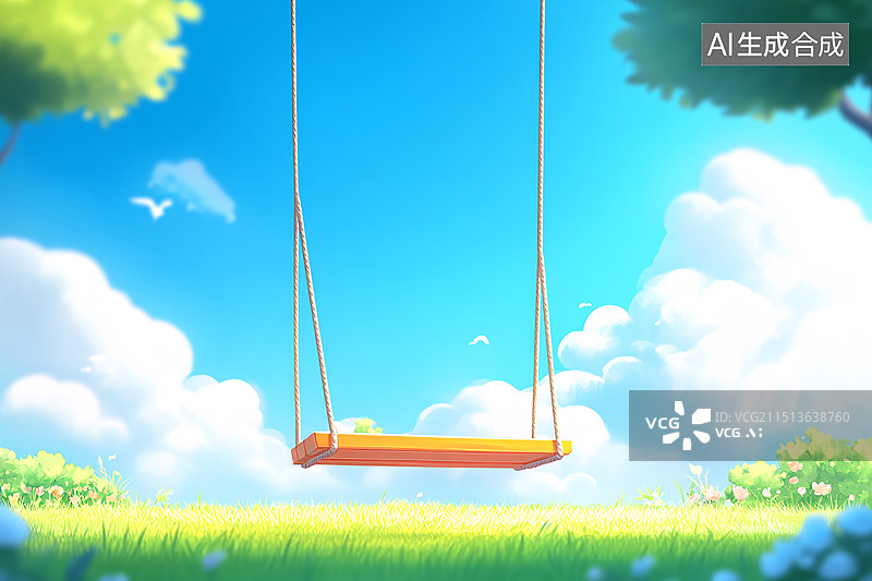 【AI数字艺术】儿童节快乐玩耍户外童年荡秋千夏天自然插画图片素材