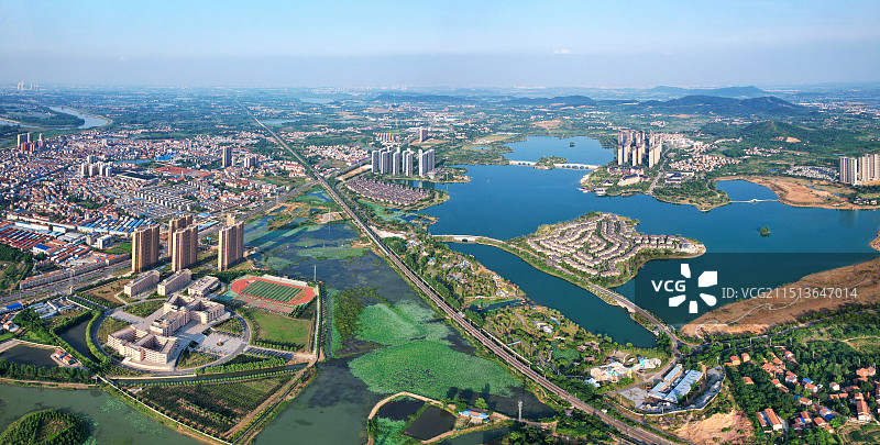 孝感汉川天屿湖景区航拍全景夜景图片素材