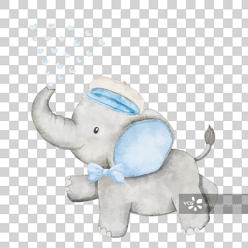 跳跃吐水的卡通水彩小象图片素材