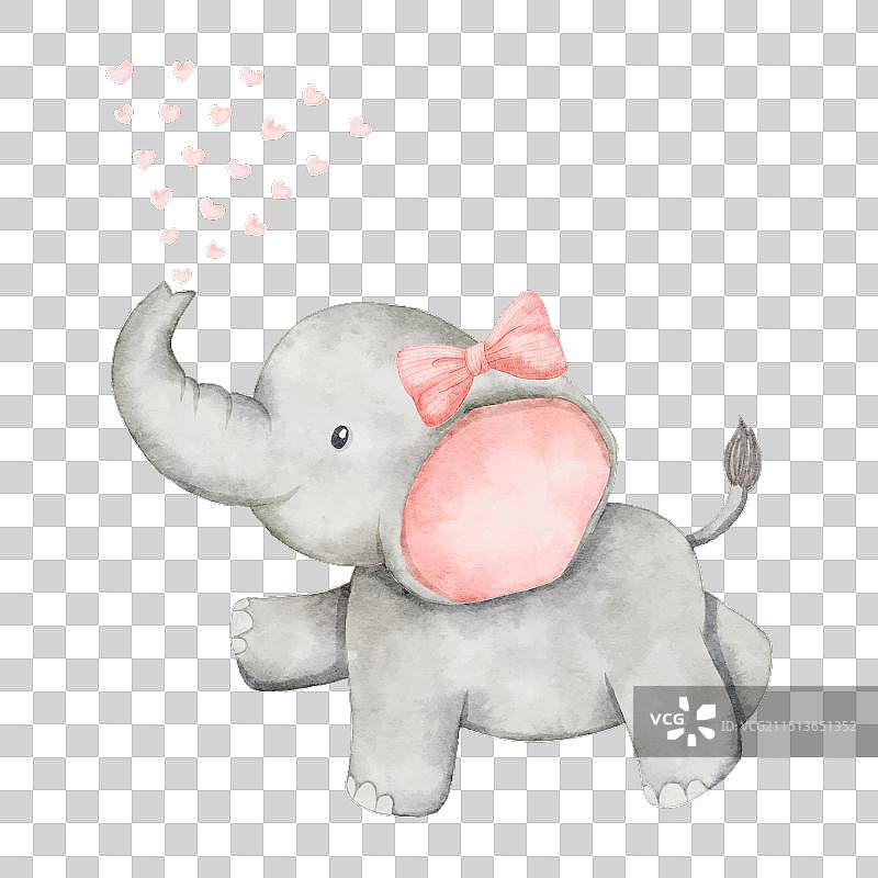 跳跃吐水的卡通水彩小象图片素材