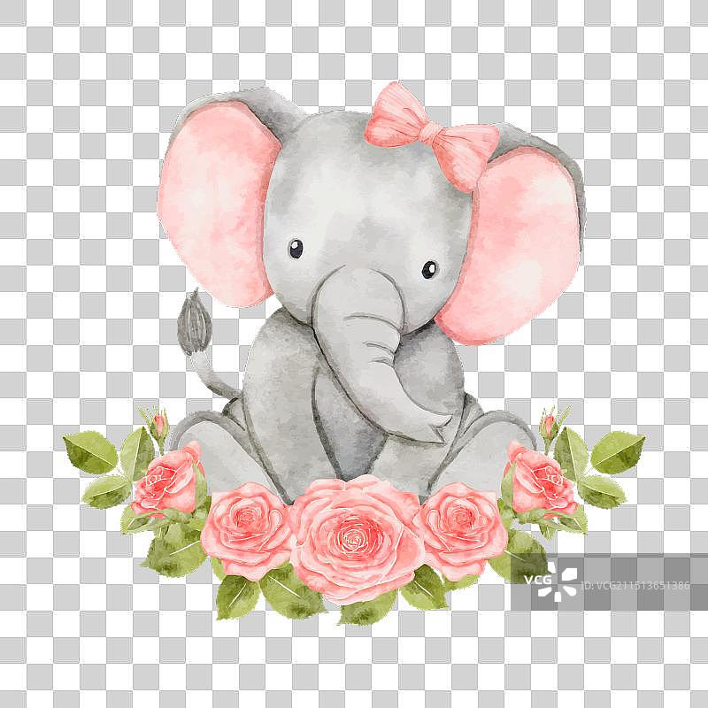 水彩鲜花小象图片素材