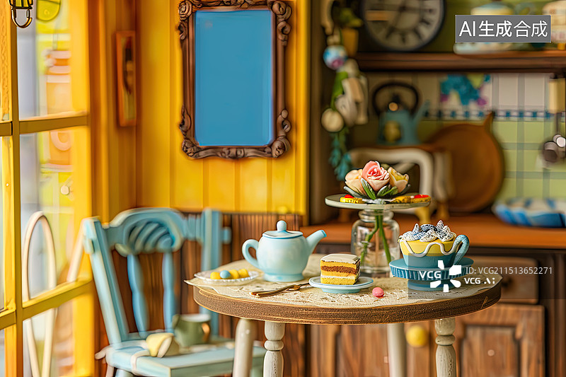 【AI数字艺术】咖啡馆午餐晚餐甜点微缩景观场景图片素材