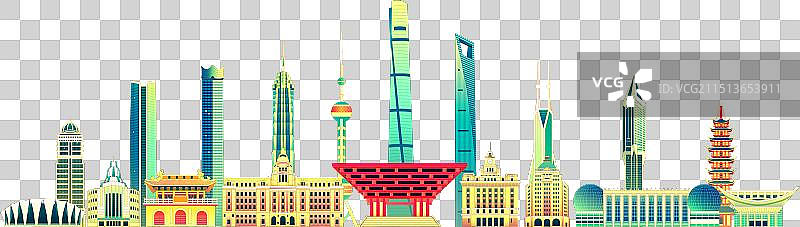 上海城市天际线国潮插画图片素材