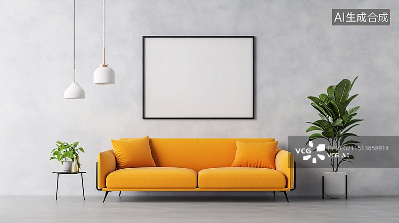【AI数字艺术】现代简约室内墙壁海报装饰画空白框架模型图片素材
