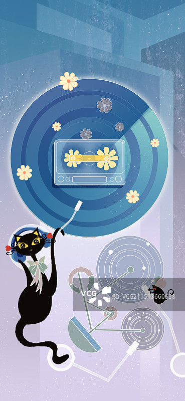 黑猫创意音乐插画图片素材