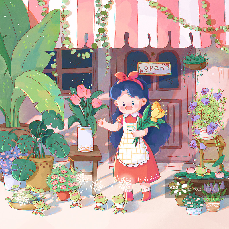 粉色花店小青蛙图片素材