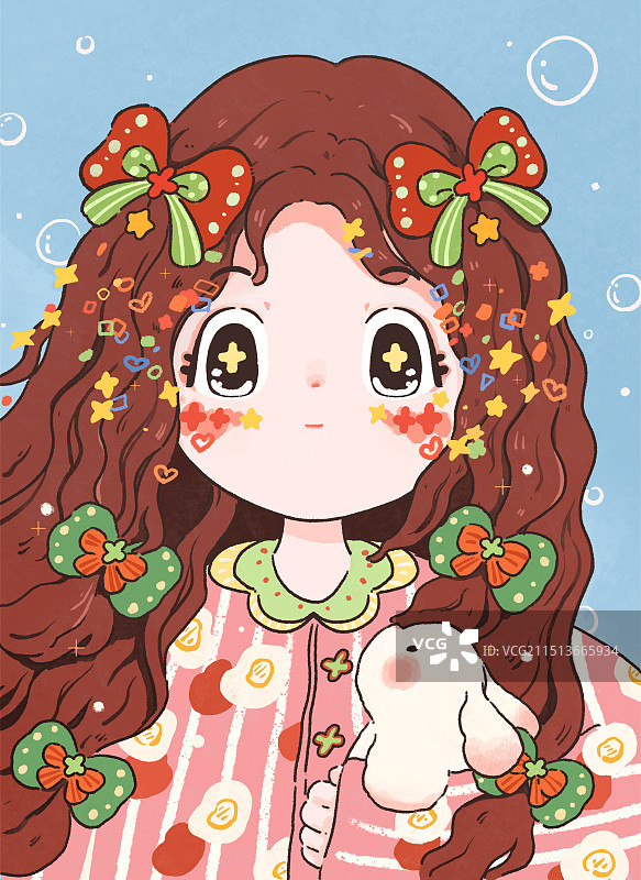 抱着兔子的少女图片素材