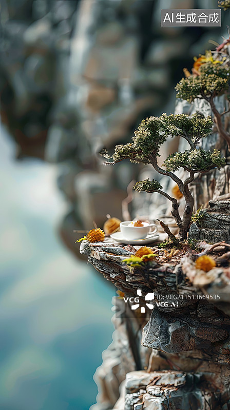 【AI数字艺术】粘土材质微缩景观悬崖峭壁图片素材