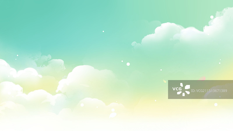 绿色唯美浪漫天空插画背景图片素材
