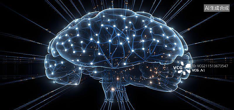 【AI数字艺术】人工智能全息投影的大脑图片素材