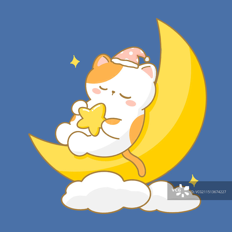 月亮上睡觉的猫咪图片素材