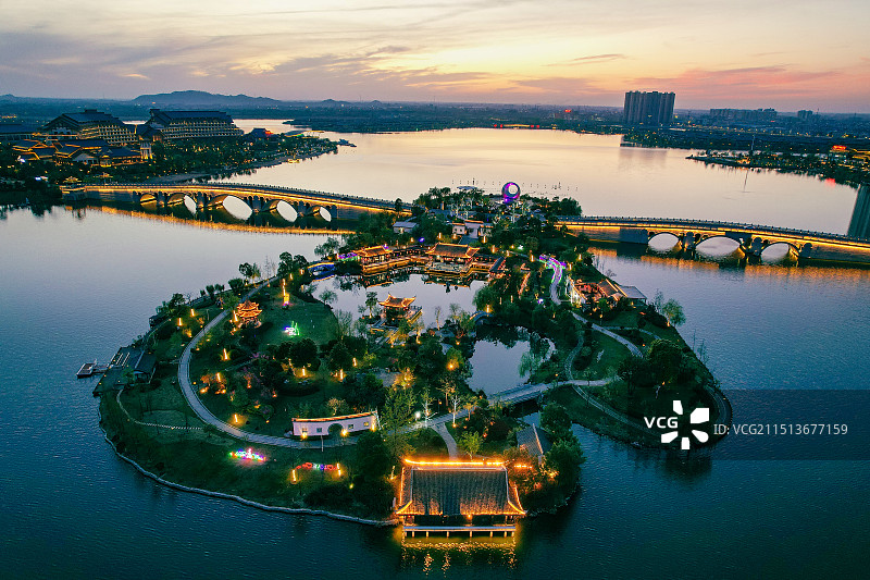 孝感汉川天屿湖风景区航拍全景图片素材