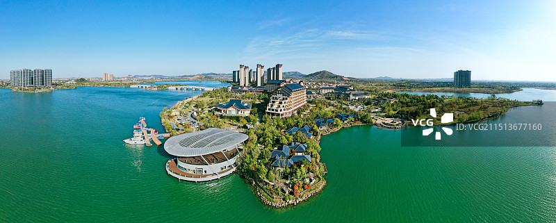 孝感汉川天屿湖风景区航拍全景图片素材