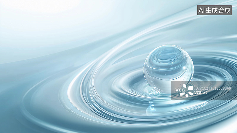 【AI数字艺术】商务科技主题主视觉海报——流动的水与一颗晶莹剔透的玻璃球图片素材