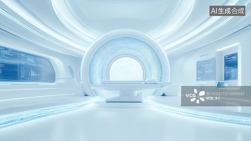 【AI数字艺术】白色医院病房医疗设备检测设备人造空间背景图片素材