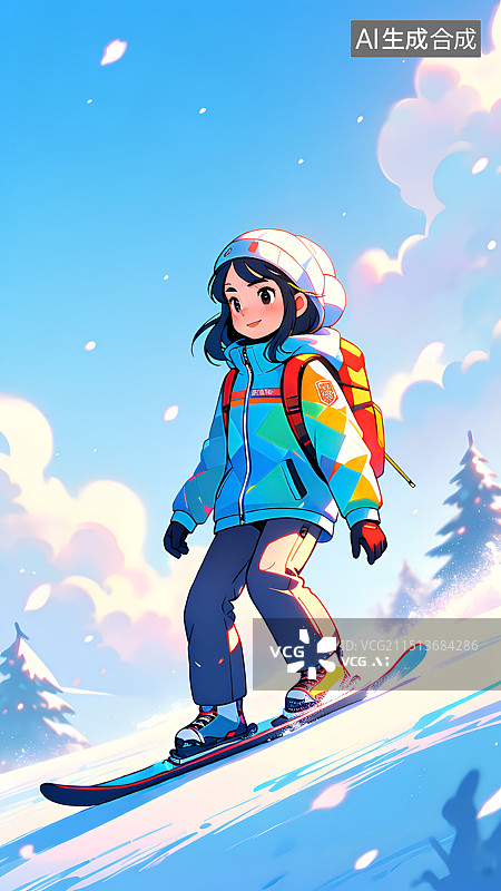 【AI数字艺术】户外滑雪的女生插画图片素材