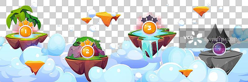 具有漂浮岛屿的街机游戏关卡地图图片素材