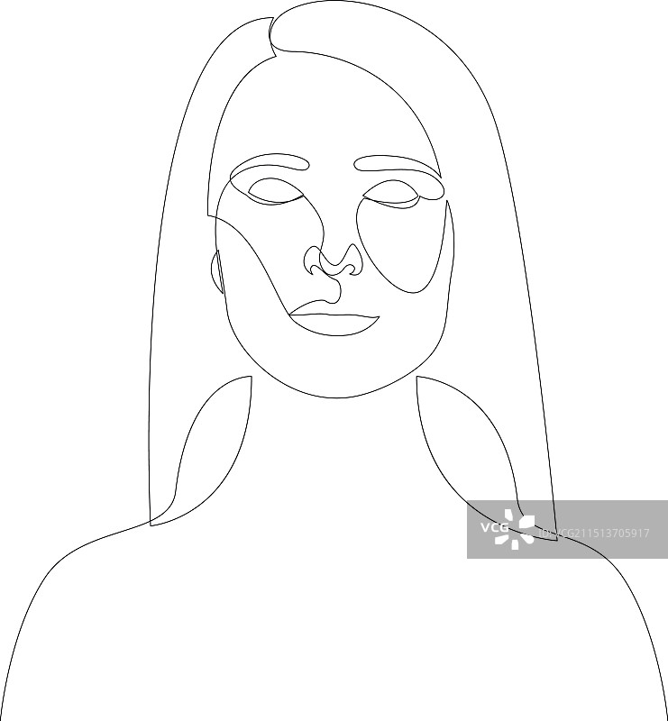 闭眼平静的女人脸部连续线条图片素材