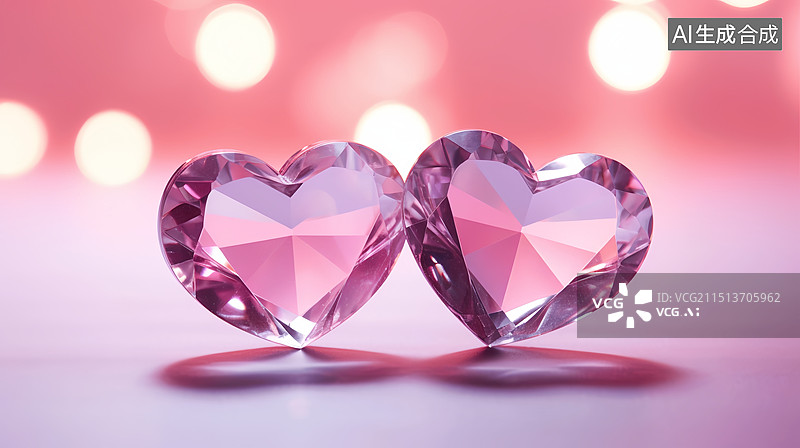 【AI数字艺术】粉色水晶爱心宝石情人节海报图片素材
