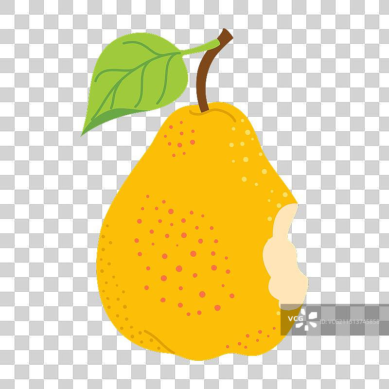 手绘的带叶子的成熟黄色梨图片素材