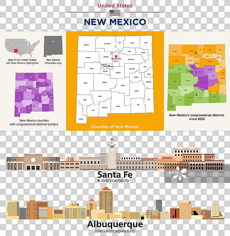 新墨西哥州县地图和国会地图图片素材