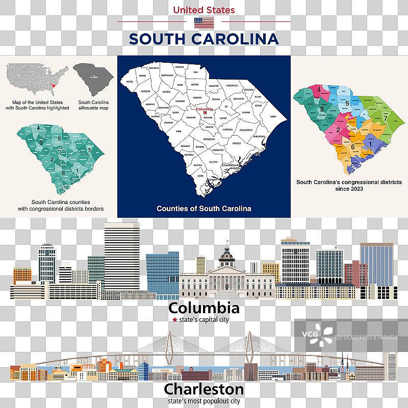 南卡罗来纳州县地图和国会图片素材