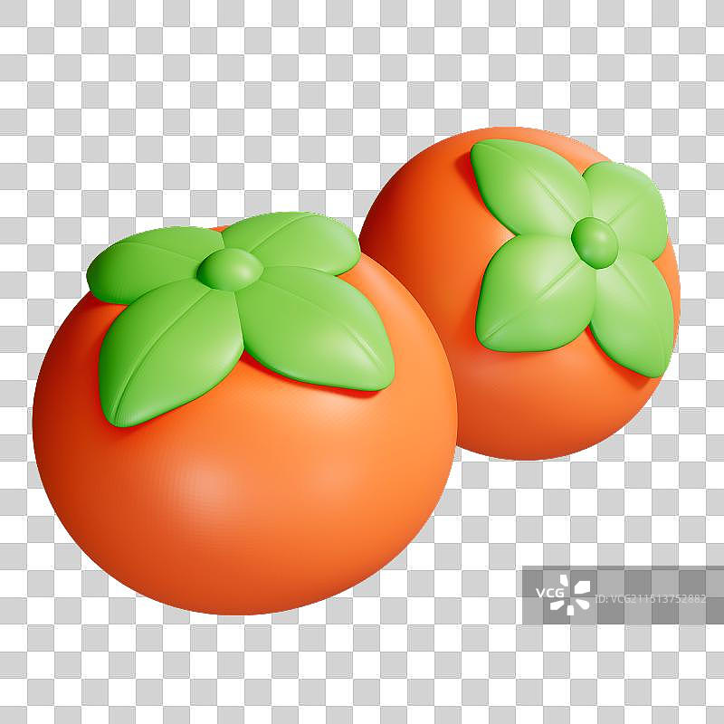 柿子秋天水果3D卡通插画元素图片素材