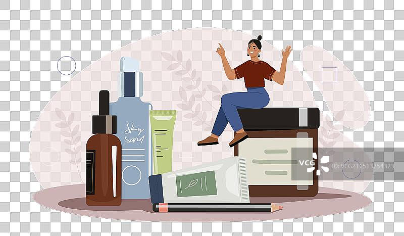 坐在面霜罐子上的化妆女人图片素材