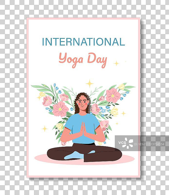 国际瑜伽日海报：莲花坐姿的女孩图片素材