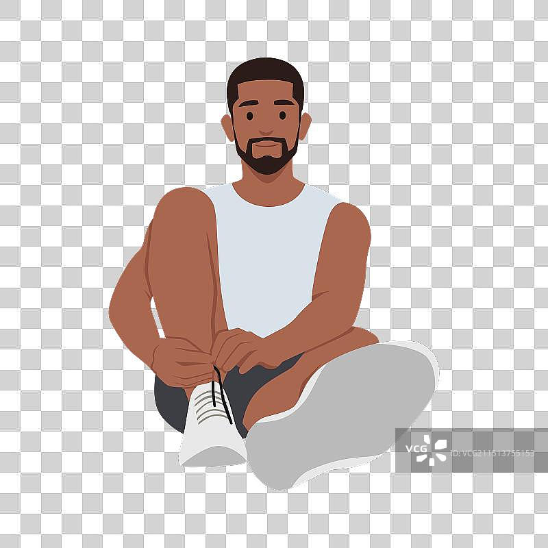 健身男跑步时系鞋带图片素材