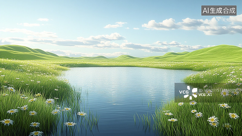 【AI数字艺术】绿色沼泽地的湖水植物背景图片素材