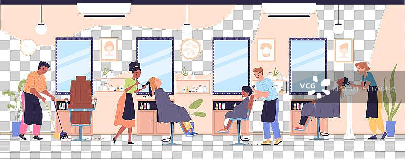 理发店里的顾客与发型师图片素材