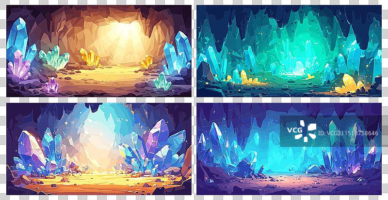卡通洞穴景观神秘宝藏套装图片素材