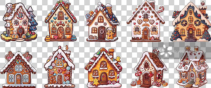 卡通姜饼屋圣诞节甜点套装图片素材