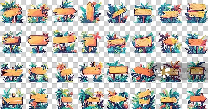 卡通丛林标志牌空白木板套装图片素材