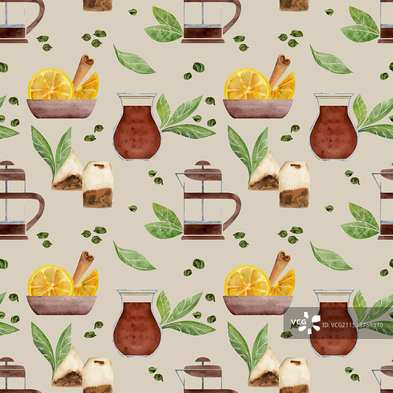 手绘水彩茶具柠檬土耳其茶图片素材