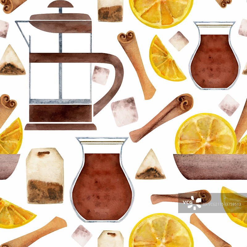手绘水彩茶具柠檬土耳其茶图片素材