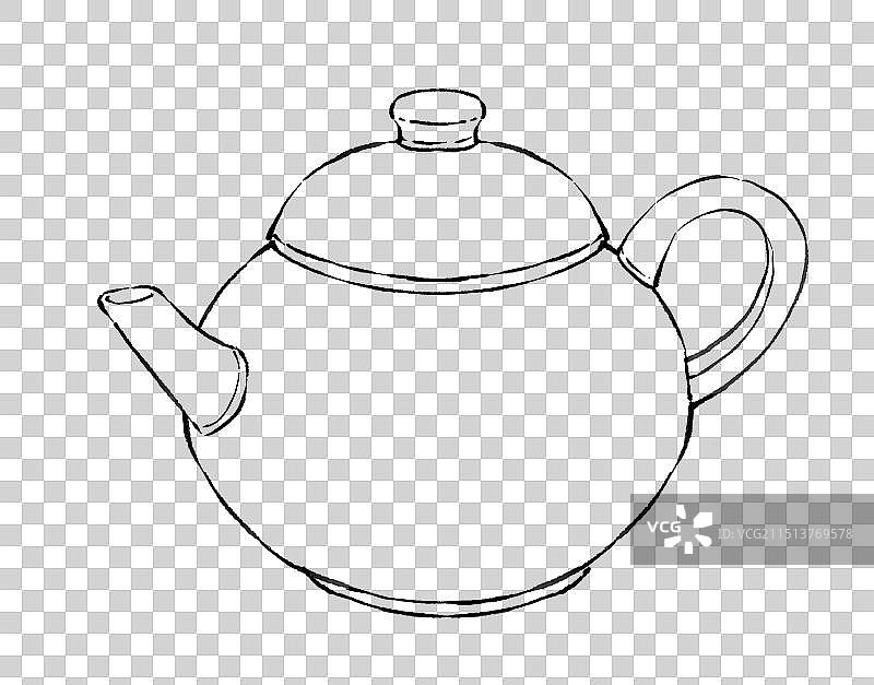 新中式炊具青花瓷茶壶 线稿—古风水墨国画元素图片素材