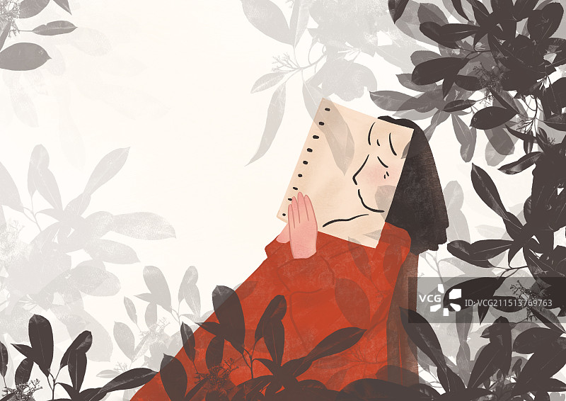 女孩以书表达情绪风景插画图片素材