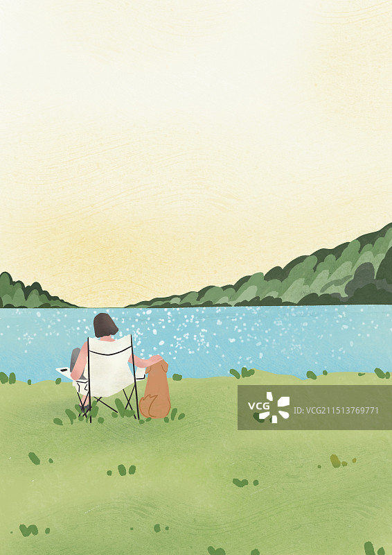 一个人的露营风景插画图片素材