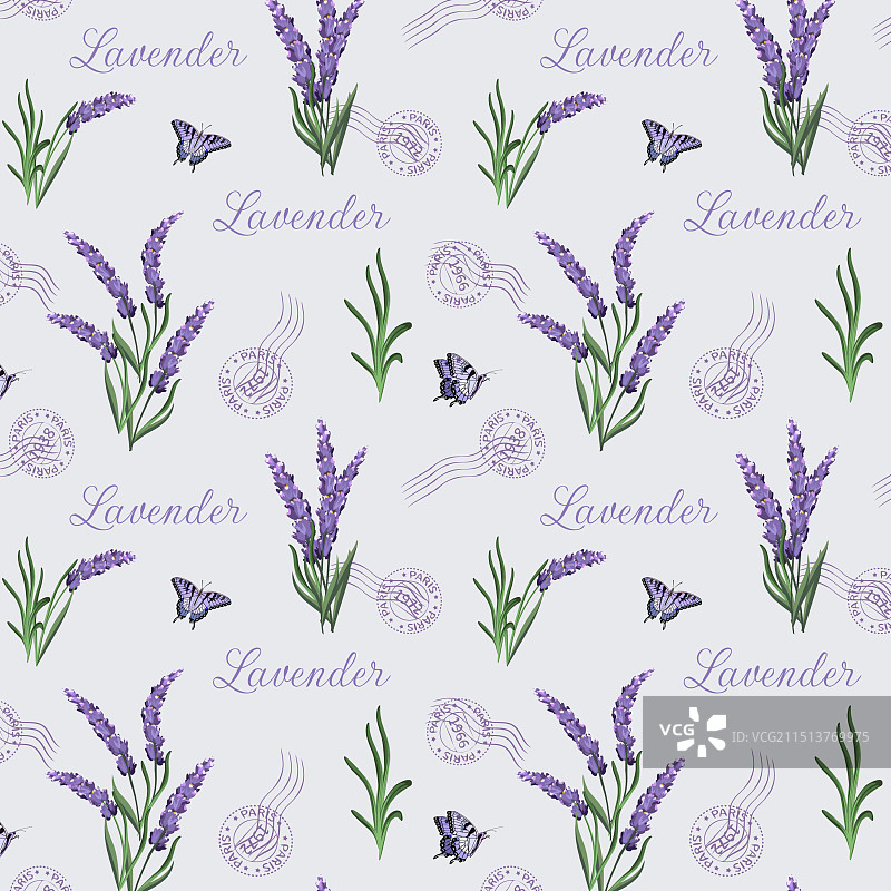 带蝴蝶的薰衣草枝条图片素材