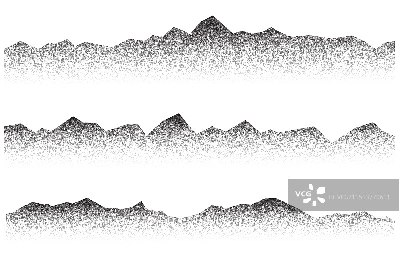 白色背景上的颗粒状山脉，具有点画效果图片素材