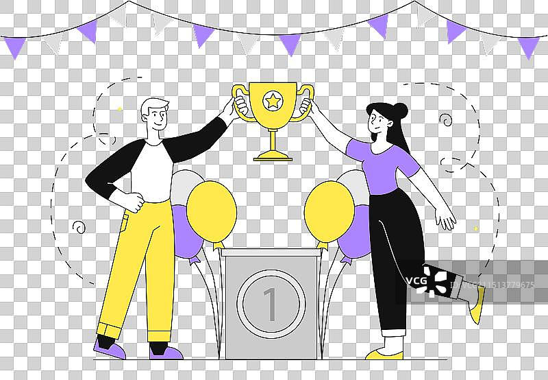 男女获胜者与奖杯图片素材