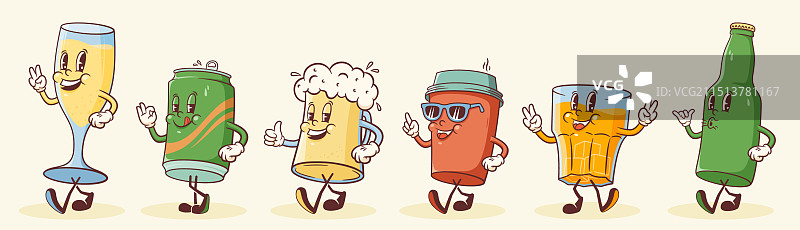 复古啤酒咖啡香槟角色图片素材