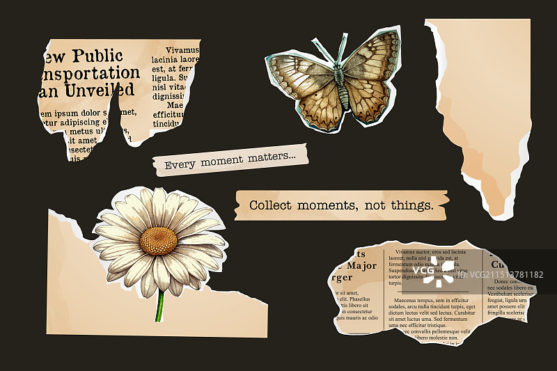 笔记本旧纸张拼贴撕裂纸套装图片素材